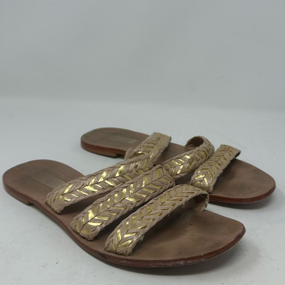 KAANAS Aracaju Metallic Raffia Leather Strap Slide Sandals Size 9 Revolve Anthro